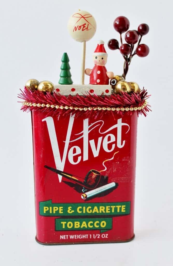 Velvet tobacco tin Christmas decoration