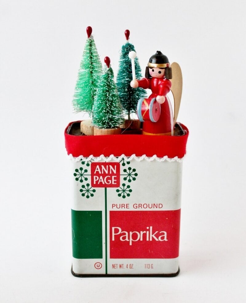 vintage ann page paprika tin with christmas scene decoration