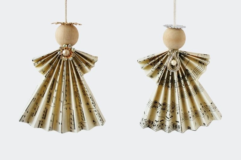 Two music paper angel ornaments
