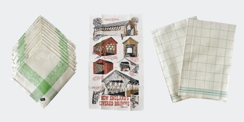 3 linens: napkin set, linen souvenir towel, pair of antique linen towels