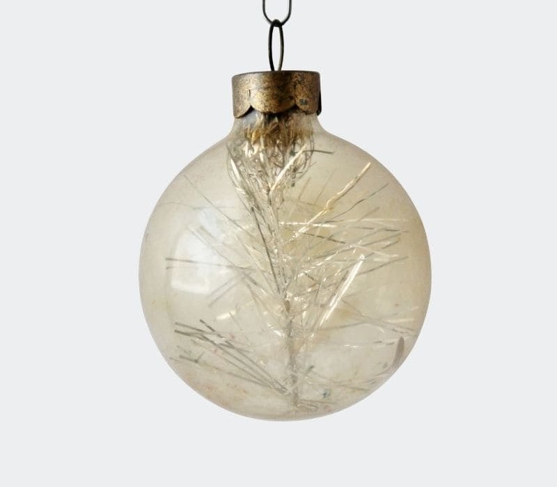 Clear WWII shiny brite ornament with tinsel inside