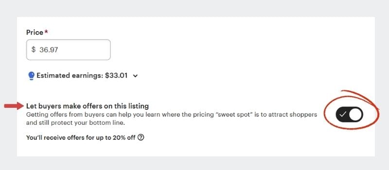 Let buyers make an offer on etsy