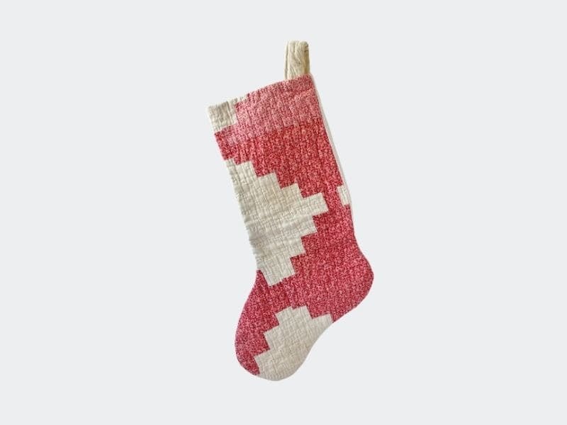 antique white and pink quilted stocking