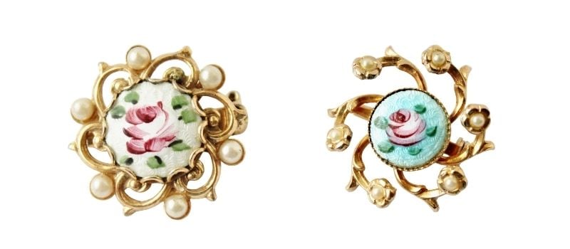 Pair of round, vintage guilloche pins