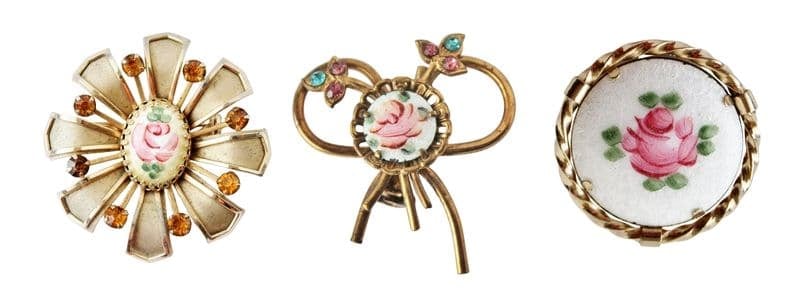 3 vintage guilloche pins