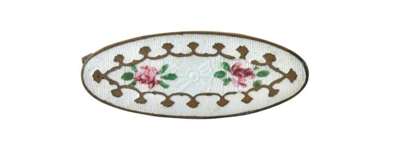 oval brooch with hand painted roses