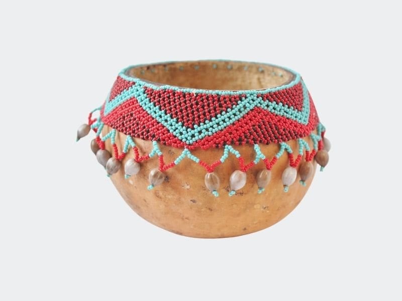 native american bead decorated goard bowl