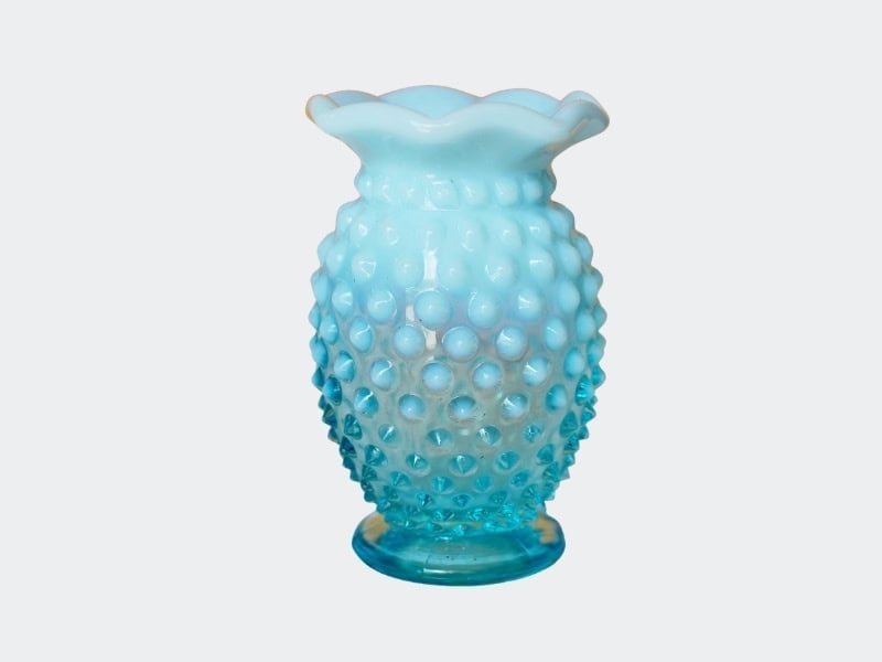 Vintage Fenton blue opalescent hobnail vase