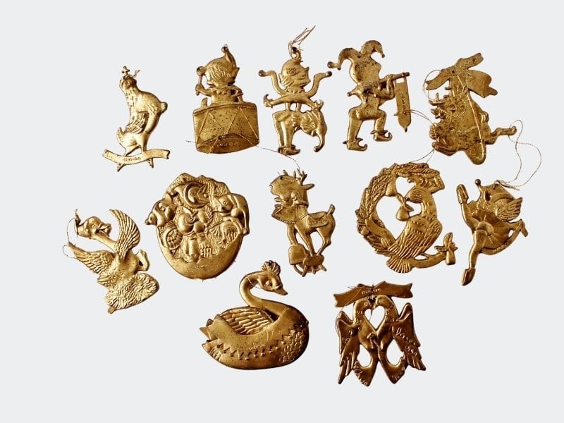 vintage gold plastic 12 days of christmas ornaments