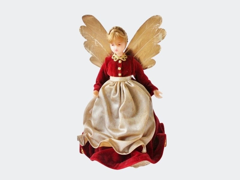 Vintage angel in red dress Christmas tree topper