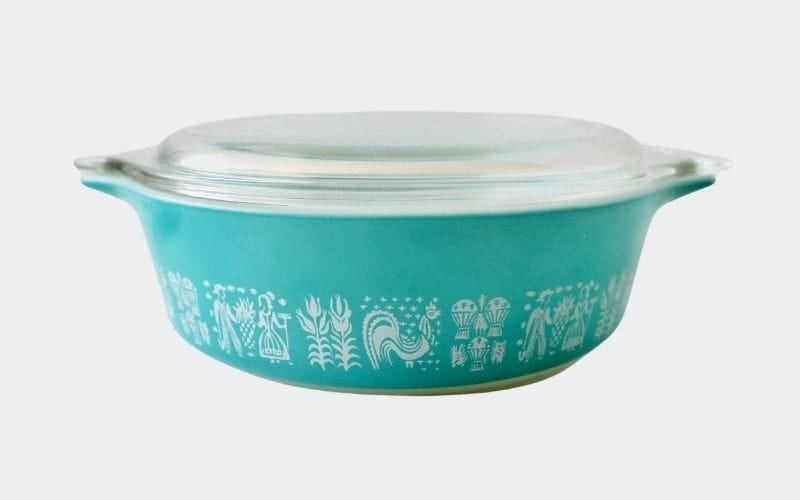 Blue casserole with white decoration