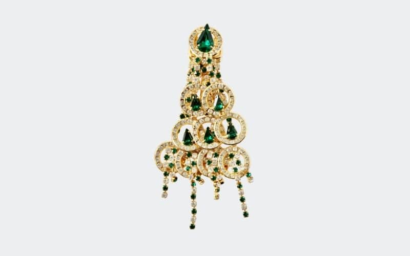 Green and clear rhinestone christmas tree pin