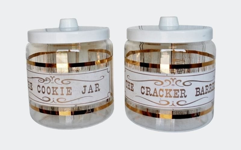 Clear glass cannisters: cookie Jar and Cracker jar