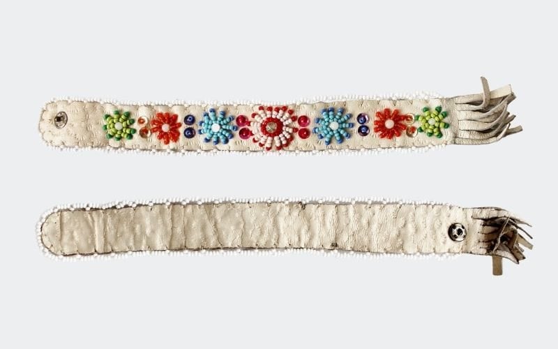 beaded bracelet in blue and red