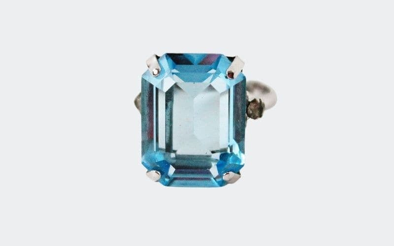 Large square aqua stone cocktail ring