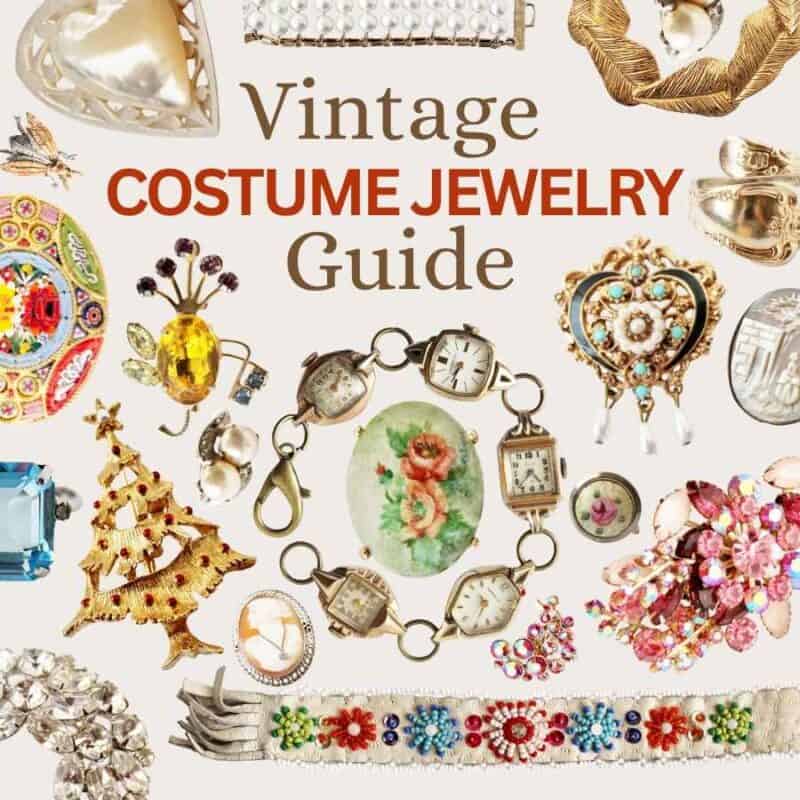Lots of vintage jewelry with text: Vintage Costume Jewelry Guide