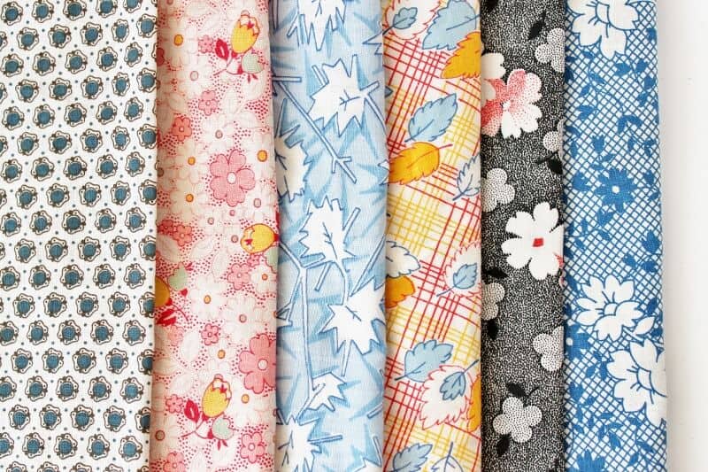 six different patterns of feed sack fabric
