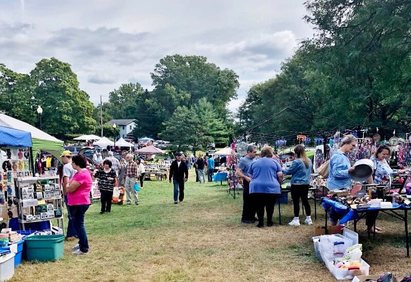 Tented flea market booths