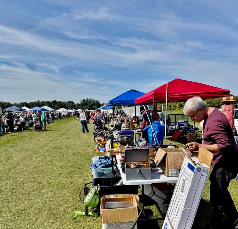 view of booth after booth at the flea market