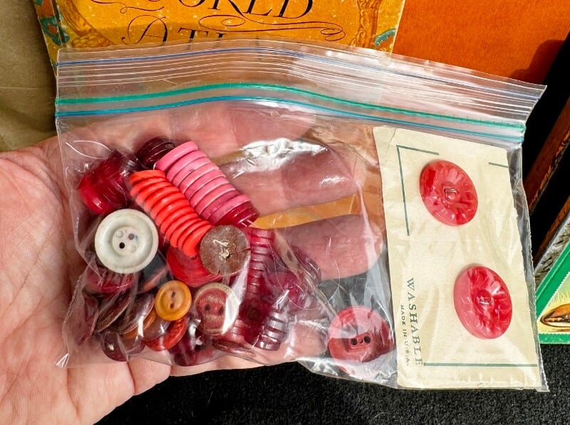bag of vintage red buttons