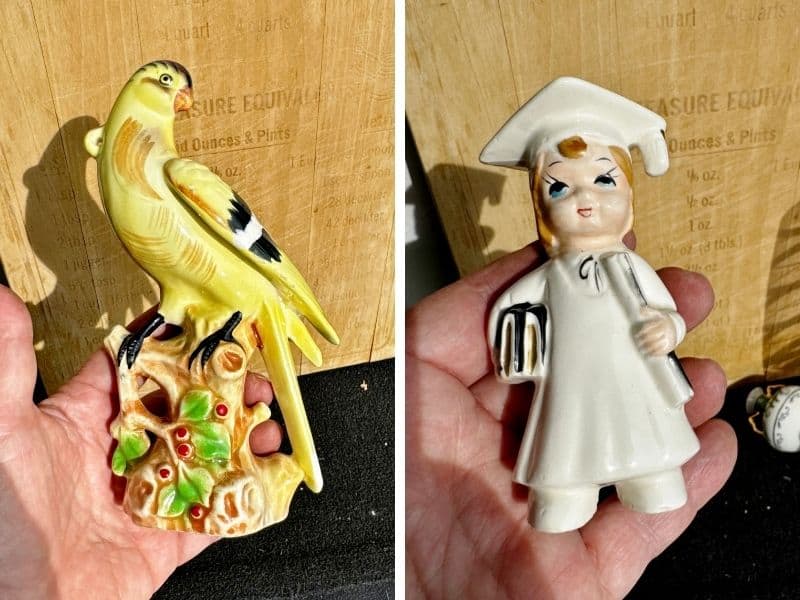yellow bird and graduate--ceramic figurines