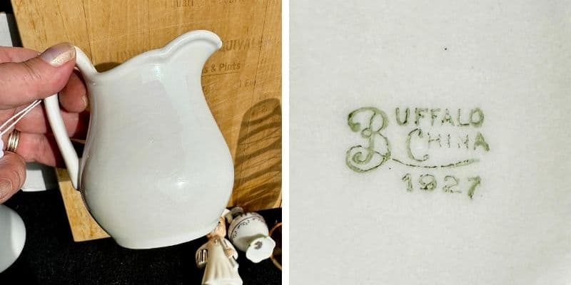 small whte creamer marked "Buffalo China"